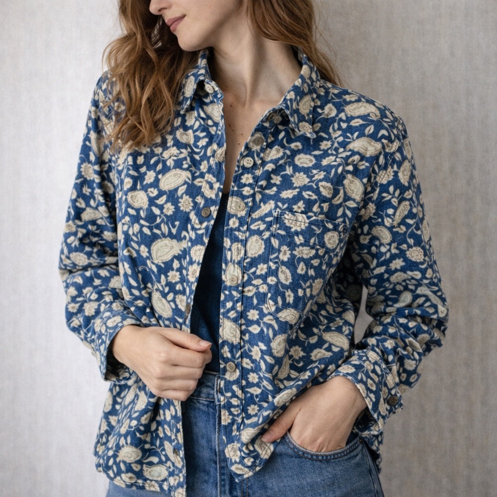 L.L. Bean Blue Floral Button-Down Shirt